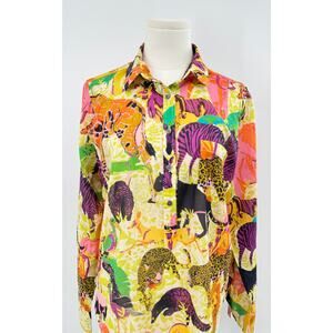 J Crew Cotton Yellow Multi Jungle Ratti Safari Print Top Whimsy Popover Shirt 10